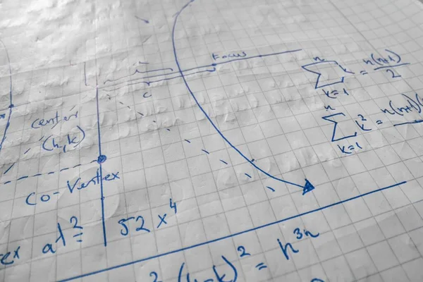 Formule Matematiche Scritte Nel Quaderno Foto Vicino — Foto Stock