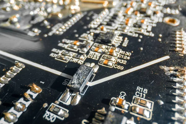 Closeup Photo Damaged Circuit Board Cllseup — Stock Photo, Image