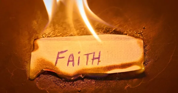 Close Video Burning Paper Faith Written — Stock Photo, Image