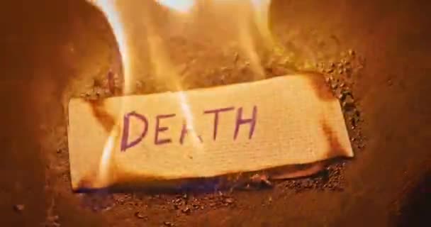 Closeup Video Burning Paper Death Written — ストック動画