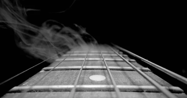 Guitar Fretboard Sliding Black White Closeup — Stock Photo, Image