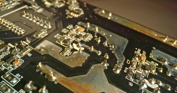 Circuit Board Macro Met Sonde Lens Close — Stockfoto
