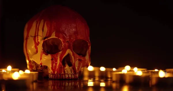 Blood Stained Skull Dark Background Close — Stock Photo, Image