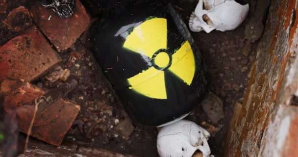 Primeros planos de los residuos nucleares entre cráneos — Vídeos de Stock