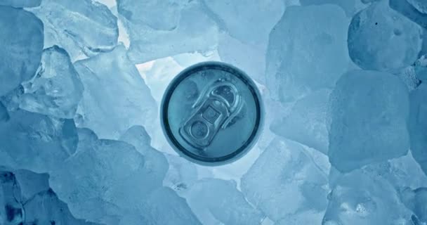 Tin can in ice rotating top view closeup footage — Αρχείο Βίντεο