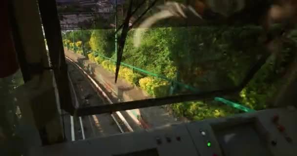 Timelapse Footage Old Railcart Going Downhill Cockpit Closeup — Stock Video