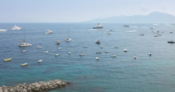 Top View Numerous Boats Floating Sea Closeup — Wideo stockowe