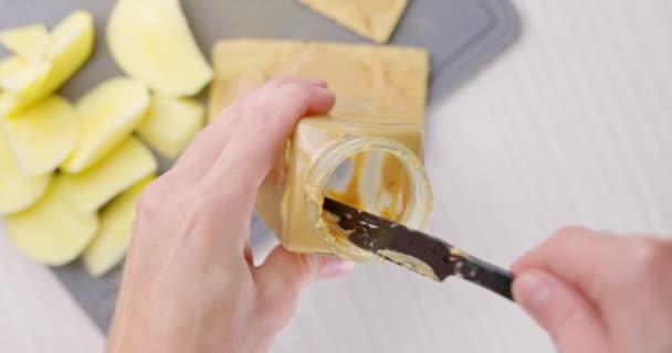 Peanut Butter Emptied Jar More — Stock Video