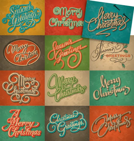 Set van 12 retro kerstkaarten, vector. — Stockvector