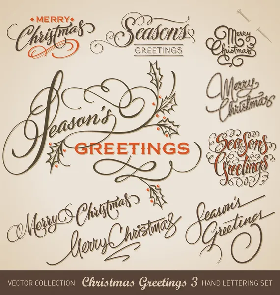 Saludos de navidad conjunto de letras de la mano (vector ) — Vector de stock