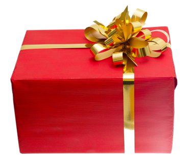 Büyük hediye kırmızı kutu ile kurdele beyaz bir arka plan üzerinde izole