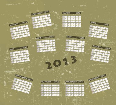 Calendar 2013 vintage retro illustration background.