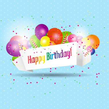 doğum günü kartı kek ve balon ile vektör çizim