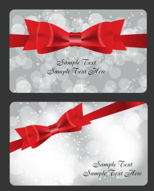 metin için tatil hediye kartları ile kırmızı yay, şerit ve yer. Vect