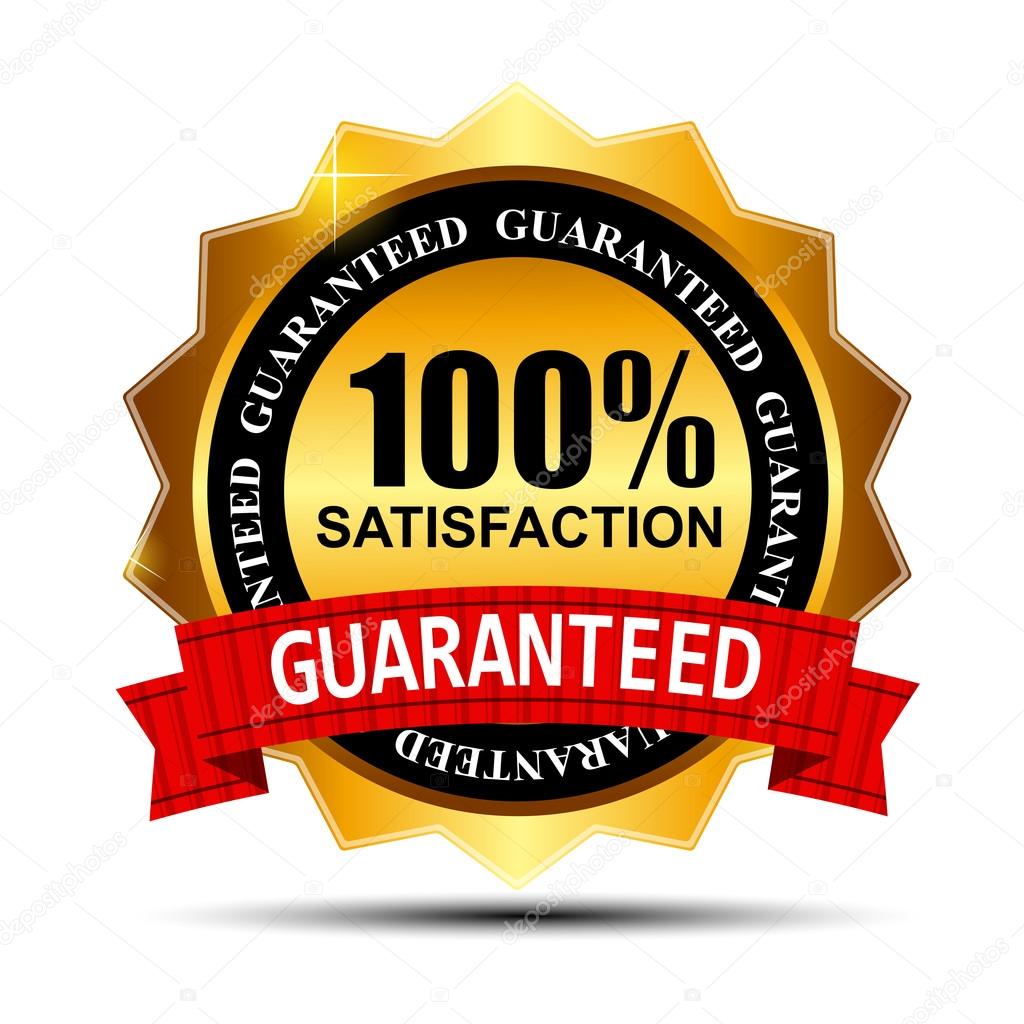 100% SATISFACTION guaranteed gold label with red ribbon vector i ...