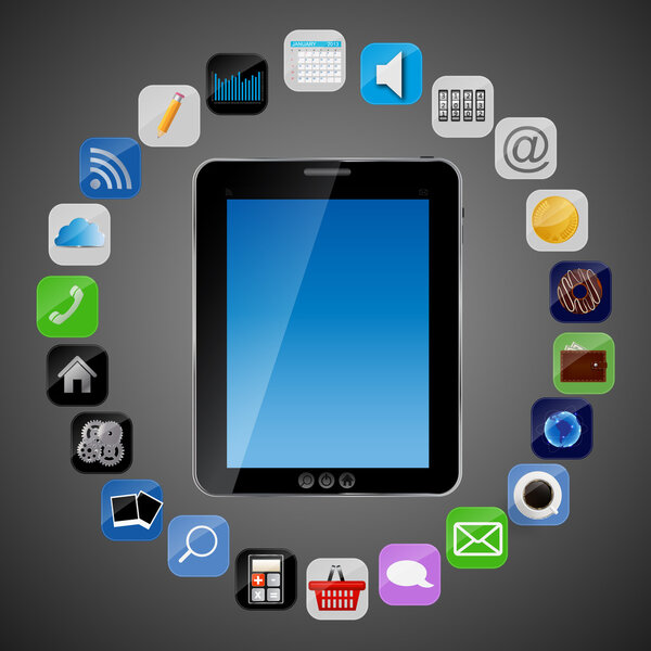 Universal design Tablet with app icons vector illustration