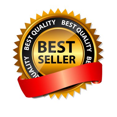 En iyi satıcı altın işaret, etiket şablon vektör