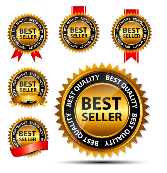 Vector best seller gold sign, label template