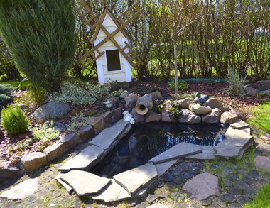 evde bir bahçede güzel gölet