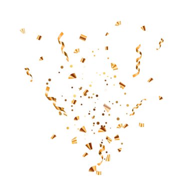 Soyut Konfeti ve Parıltılı Parti Tatil Arkaplanı Kurdelesi. Vektör İllüstrasyonu