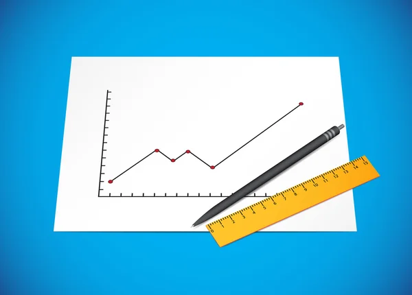 Diagramme de Bussines avec stylo et règle — Image vectorielle