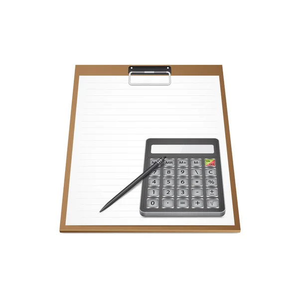Калькулятор с ручкой на бумаге — стоковый вектор