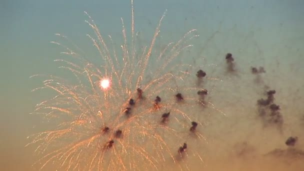 Fuegos artificiales - Celebraciones y eventos - Coloridos fuegos artificiales en el cielo nocturno - Fondos — Vídeo de stock