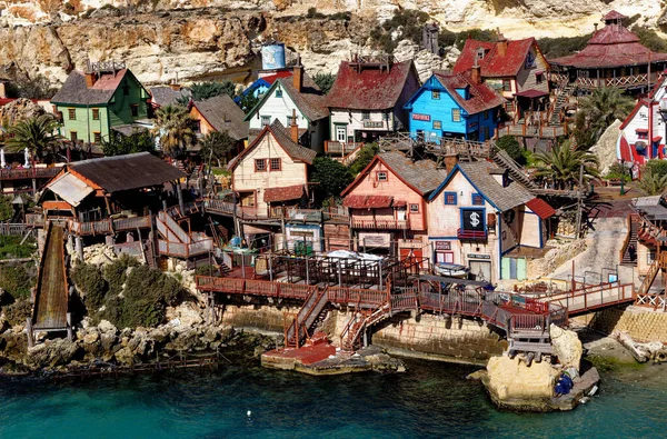 Malta Popeye Village Zatoce Anchor Sweethaven Village Lutego 2016 — Zdjęcie stockowe