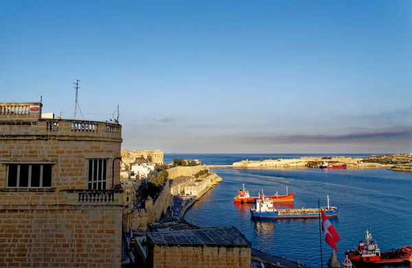 Pohled Přístav Marsamxett Vallettu Hlavní Město Malty Února 2016 — Stock fotografie