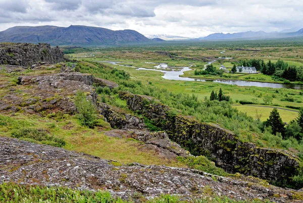 Ισλανδία Εθνικό Πάρκο Thingvellir Μνημείο Παγκόσμιας Κληρονομιάς Unesco Διαχωρισμός Δύο — Φωτογραφία Αρχείου