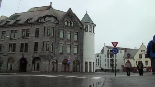 Travel Destination Norwaw Art Nouveau Houses Wonderful Town Alesund Norway — Stock Video