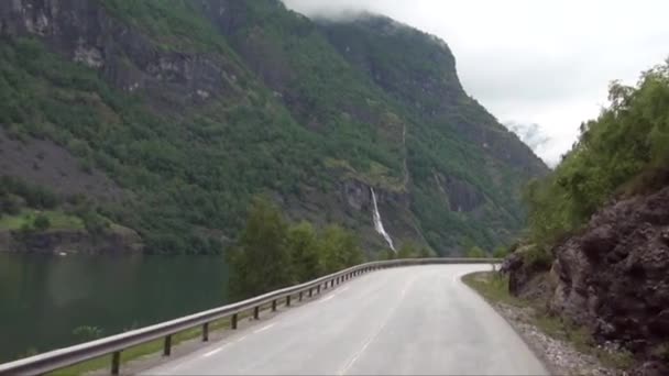 Norveç Yolculuk Stikameti Norveç Teki Flam Den Bergen Ulusal Manzara — Stok video