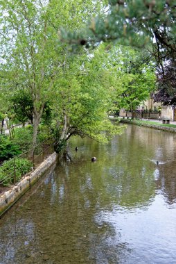 Windrush Nehri 'nin karşısında İngiltere' nin Gloucestershire kentinde Cotswold kasabasında yaz öğleden sonra. 25 Mayıs 2015