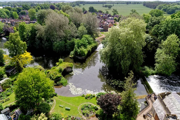 Vista Castelo Warwick Com Vista Para Cidade Warwick Inglaterra Reino — Fotografia de Stock