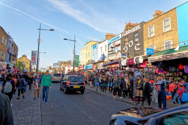 London, UK: October 31ts, 2015: Busy street in Camden Town. The busy colourful shops in Camden are one of the most popular places in London among locals and tourists.