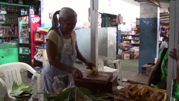 Old Woman Cutting Chicken Street Market Tapachula Mexico State Chiapasis — Stock Video