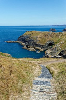 Ruins Of Tintagel Castle - a medieval fortification on top of the peninsula of Tintagel Island adjacent to the village of Tintagel in North Cornwall. - Cornwall United Kingdom - 12th of August 2022