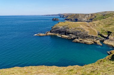 View of the coastline from Tintagel castle, Cornwall, England, United Kingdom - 12th of August 2022