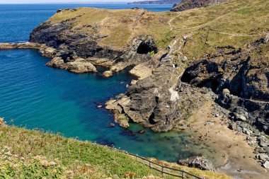 Castle beach below Tintagel Castle associated in legend with King Arthur - Tintagel castle, Cornwall, England, United Kingdom - 12th of August 2022