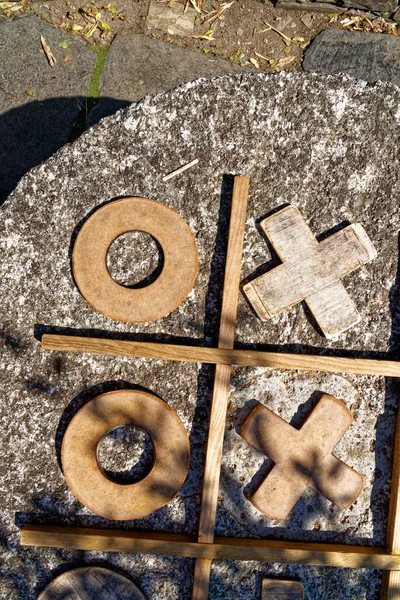 Wooden Game Tic Tac Toe Close Textured Wooden Tic Tac — 스톡 사진