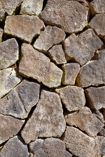 Steinmauer Aus Vulkangestein Auf Lanzarote Nahaufnahme Der Trockenmauer Aus Vulkanischem — Stockfoto