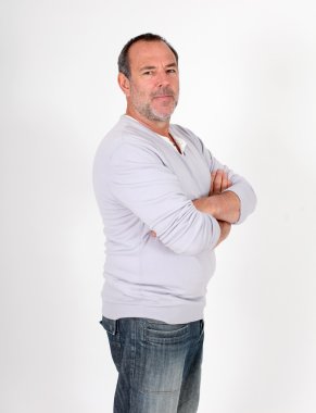 Komuta sizde kollu beyaz arka plan üzerinde duran geçti