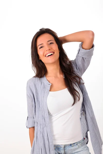 Young woman standing on white background Royalty Free Stock Photos