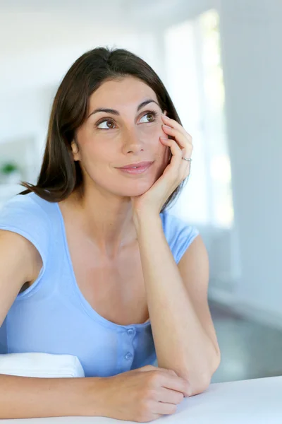 Closeup of brunette girl dreaming about something Royalty Free Stock Photos