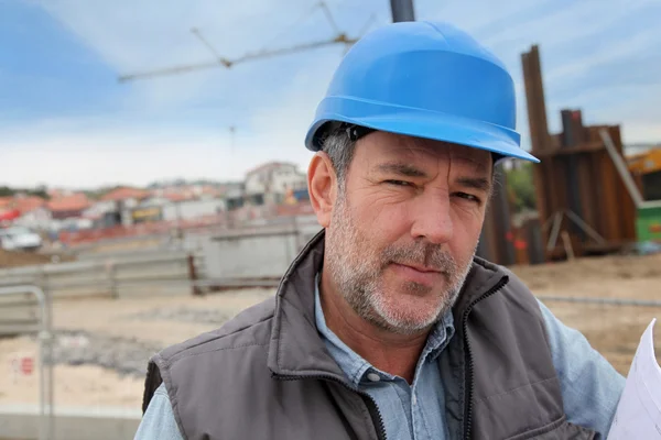 Portrait of entrepreneur on building site — Stock Photo, Image