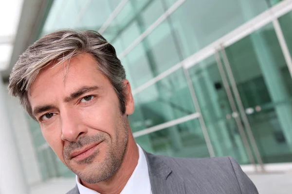 Portrait of businessman standing in front of modern building Stock Image