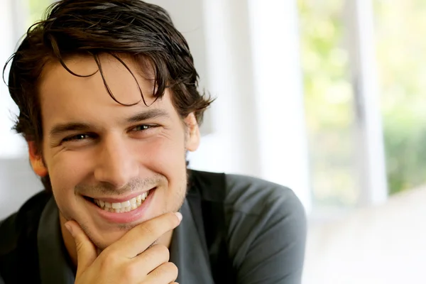 Portrait of handsome young guy with black shirt — Stock Photo, Image