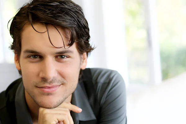 Portrait of handsome young guy with black shirt — Stock Photo, Image