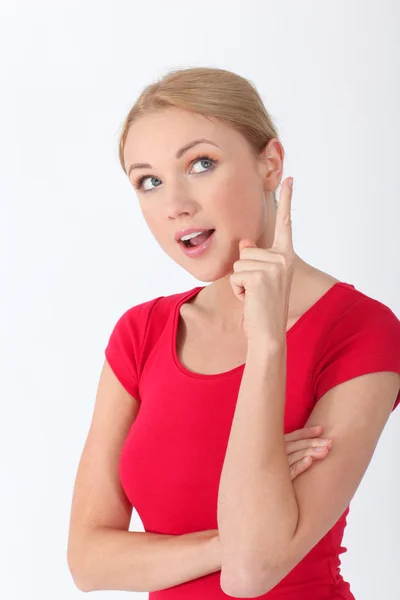 Retrato de mulher loira bonita com olhar interrogativo — Fotografia de Stock