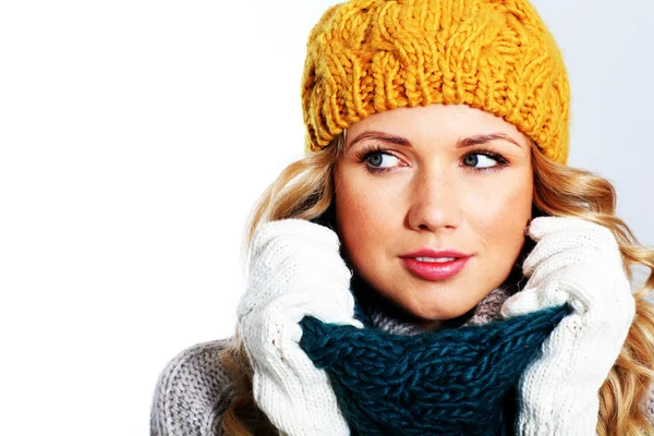 Portrait of woman wearing woolen accessories — Stock Photo, Image